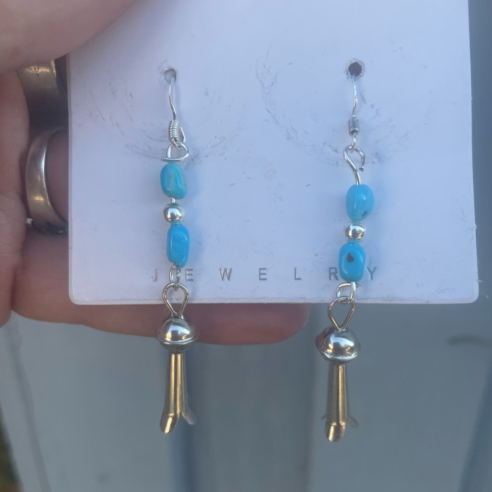3” Gem Grade Sleeping Beauty Turquoise and 925 Silver Squash Blossom Earrings 🦋